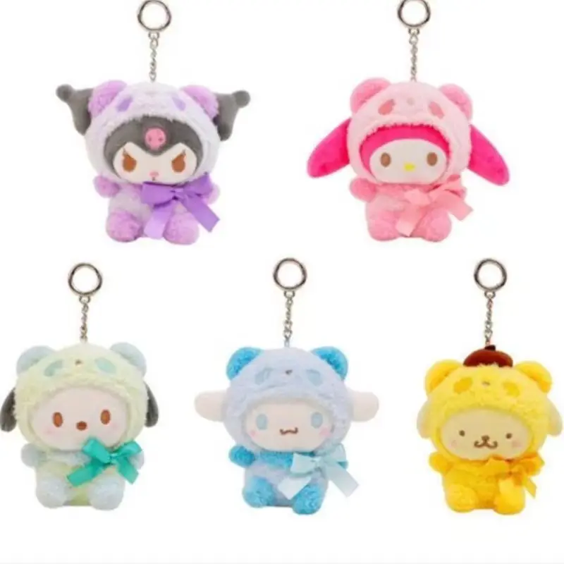 Dessin animé 10cm Kuromi ma mélodie KT chat PC chien Hello Kitty porte-clés Anime peluche Figure pendentif accessoires animaux mignons jouets