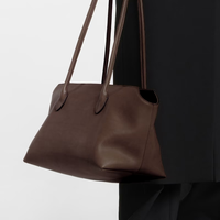 Tas Tote Kasual Kulit Asli Vintage Wanita Mewah Prancis dengan Penutup Ritsleting Tahan Lama Ringan Lembut