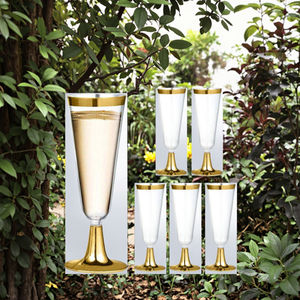 Flûtes à champagne en plastique transparent avec logo personnalisé, verres à vin jetables à bord doré pour les fêtes de <span class=keywords><strong>mariage</strong></span>, élégantes coupes à toast - Product Image 6