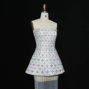 Splendido abito da sera senza spalline in cristallo di lusso Dubai bianco con mantello fluente per le donne matrimonio Paty Lsz545 - Product Image 5