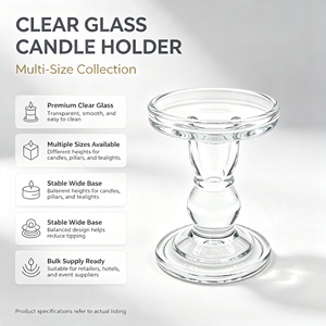 Porte-bougie vintage en verre transparent, base ronde, pour bougies pilier et chauffe-plat, ornement <span class=keywords><strong>de</strong></span> table <span class=keywords><strong>de</strong></span> salon - Product Image 5