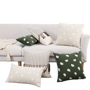 <strong>Fashion</strong> Home Decor Modern Square Embroidered Lamb <strong>Pillow</strong> Cover Sage Green 45x45cm Washable Zipper Closure Vibrant <strong>Design</strong> Hotel - Product Image 4