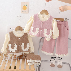 Vente en gros 2025 Vêtements pour filles Nouveaux ensembles de vêtements pour filles d'automne Ensembles roses pour filles Ensembles trois pièces - Product Image 2