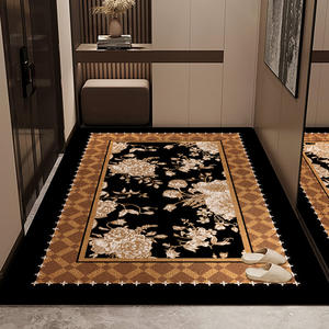 Heman – tapis de porte rectangulaire de luxe à fleurs rétro, antidérapant, pour entrée, usage domestique, en fibre de polyester, résistant aux taches - Product Image 2