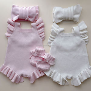 Tutina Estiva Senza Maniche in Cotone Lavorato a Maglia con Volant sulle Spalle per <span class=keywords><strong>Neonata</strong></span>, Personalizzabile, per Servizio Fotografico Primo Compleanno, Modello Bubble Girl - Product Image 2