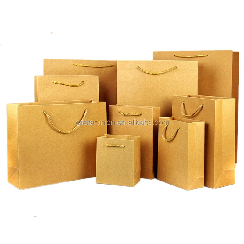 100 MOQ Brown Paper Bags with Handles Size Large Medium Small Plain Kraft Paper Bag Great for Shopping Gift Bag Paperbags Handle