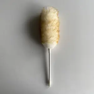 Long white wool brown pole Sheepskin duster for car and home texilie cleaning bamboo grip,handle ,haft