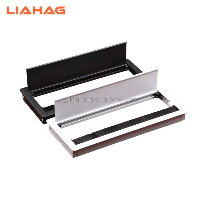 Aluminium Solft Close Home Office Desk Grommet Rectangle Computer Desktop Cable Hole Cover Management With Brush