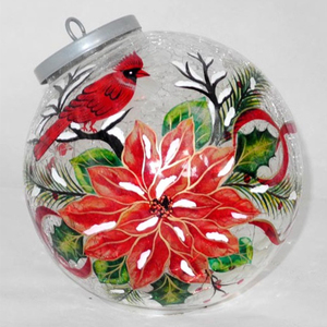 Decoración <span class=keywords><strong>de</strong></span> la habitación bola <span class=keywords><strong>de</strong></span> <span class=keywords><strong>cristal</strong></span> <span class=keywords><strong>de</strong></span> navidad 5,91 PULGADAS flor <span class=keywords><strong>de</strong></span> pascua pintada a mano para decoración del hogar - Product Image 1
