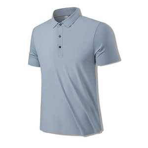 Polo en nylon pour homme, gris clair, manches courtes, vêtement d'été, tissu tricoté, coupe ajustée - Product Image 2