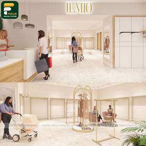 High End Apparel Boutique Display Cabinet Clothing Rack <b>Wall</b> Shelf Reception Counter Lighting Fixture - Product Image 5