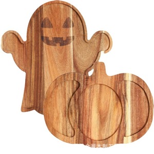 Bandeja de madera de acacia con forma irregular de calabaza de Halloween para servir bocadillos en fiestas, bandejas decorativas - Product Image 2