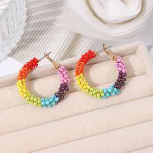 SDELL Novedad: Pendientes de Aro de Alambre con Cristales Estilo Bohemia Chic, con Pequeñas Cuentas de Vidrio en Forma de Arroz, Geométricos y Modernos - Product Image 4