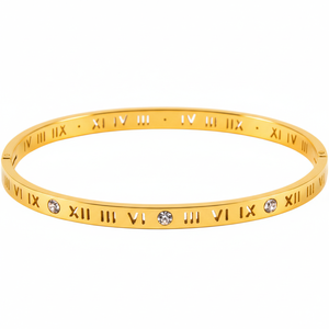 थोक स्टेनलेस स्टील सुरुचिपूर्ण न्यूनतम ब्रैसलेट 18k सोने की प्लेटेड डायमंड फैशन रोमन अंक भिंगल गहने - Product Image 6