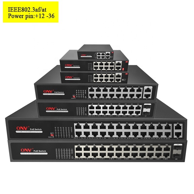 Hot Selling OEM 4 8 16 24 48 Port 10/100m PoE switch IEEE802.3af/at Max 30w Output