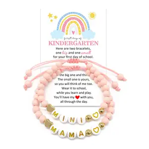 Bebek Mama el yapımı ilk mektup kalp boncuklu bilezikler renkli cam kil Heishi boncuk bilezikler anaokulu okul hediyeler