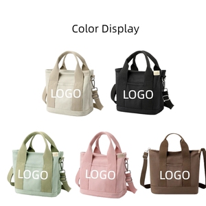 Custom Logo Printed Letter Pattern Cotton Canvas <b>Tote</b> <b>Bag</b> Zipper Closure Long Shoulder Length Handle <b>Medium</b> Size - Product Image 2