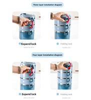 Boîte à lunch empilable en acier inoxydable, bento isotherme multicouche anti-fuite avec poignée, idéal pour le bureau et les étudiants