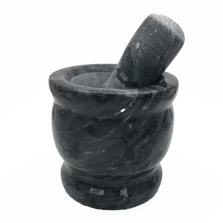 4 inch natural Stone molcajete black marble mortar pestle 10.5 cm guacamole bowl