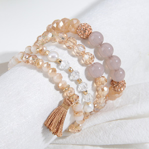 Fashion <b>Beaded</b> <b>Bracelet</b> Set Multi Layer Tassel Pendant Women's Jewelry Gift Zinc Alloy Round Geometric Design - Product Image 2