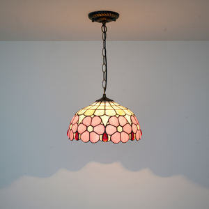 โคมไฟระย้าแก้วแขวนสไตล์โบราณ โมเดิร์น ลายดอกไม้สีชมพู ขนาด 12 นิ้ว สไตล์เรโทร แบบทิฟฟานี่ ไฟ LED แสงวอร์มไวท์ - Product Image 3