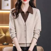 Nouveau style – Cardigan tricoté décontracté anti-plis pour femme, à manches longues, en nylon/acrylique, idéal pour l'hiver