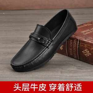 Mocassins en cuir véritable à bout rond, à enfiler, souples et confortables, chaussures pour hommes printemps - Product Image 5