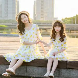Summer children's wear 2023 Korean version of the big children's chiffon dress mother long skirt parent-child fashion trendy