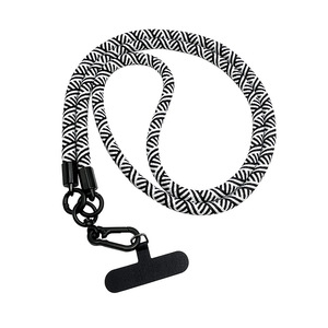 Cordon de téléphone Wanlisheng en polyester tissé, motif noir et blanc, avec clip détachable, sangle de cou, support de téléphone portable à bandoulière - Product Image 1