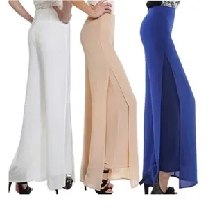  Women Chiffon Split Wide Leg Skirt Pants Fashion Summer  Straight Loose Trousers : Sports & Outdoors