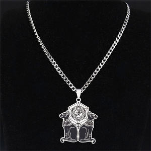 Ouj 이집트 고양이 눈 오브 라 상징 스테인레스 스틸 펜던트 목걸이 2 검은 고양이 펜던트 목걸이 - Product Image 5