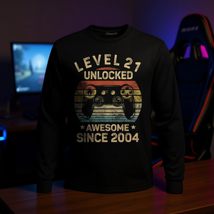 T-shirt a maniche lunghe per compleanno gamer, livello 21 sbloccato, fantastica dal 2004 - Product Image 3
