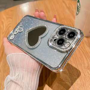 Premium Glitter gradiente elettroplacca donna donna amore con specchio custodia del telefono per <span class=keywords><strong>iPhone</strong></span> 16 15 14 13 ProMax Fundas tendenze - Product Image 2