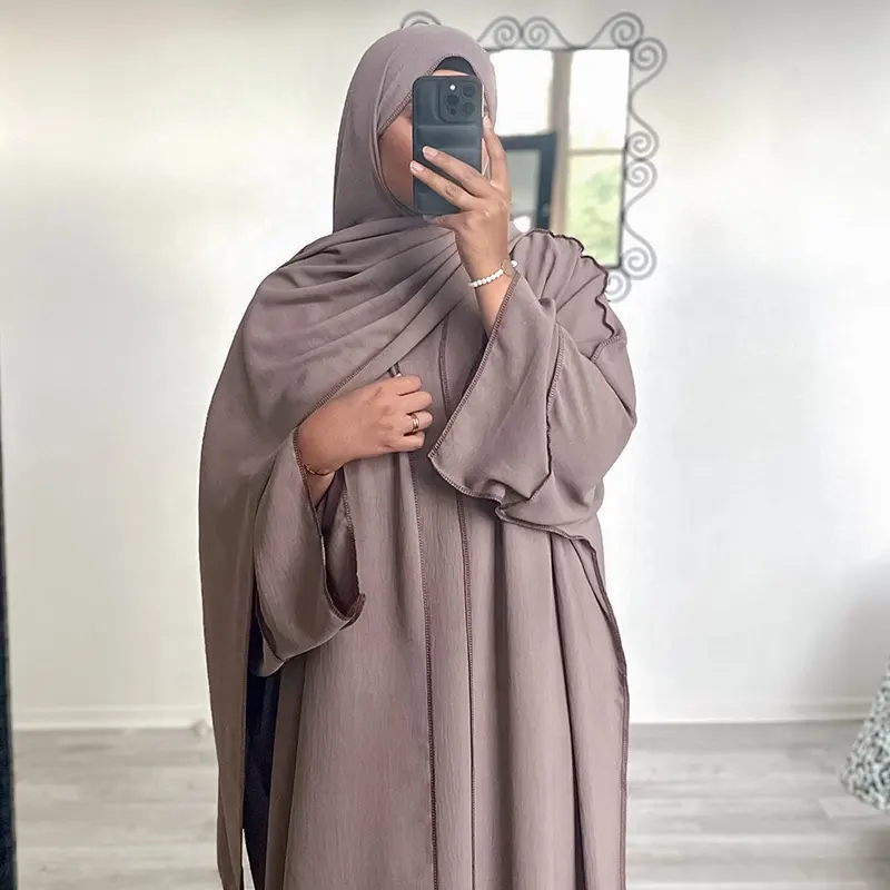 Dreiteiliges Abaya-Set mit Hijab Free Belt Jazz Crepe Hochwertige neue Mode EID Ramadan Islamic Clothing Women Muslim Dress
