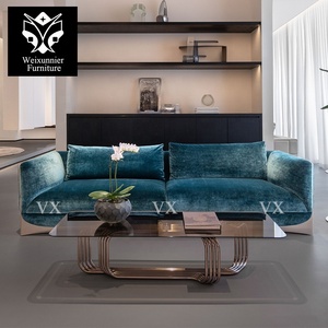 Set di Divani Componibili in Velluto di Lusso Moderno con Base in Acciaio Inox, Design Italiano, Garanzia di 3 Anni, Misure Personalizzabili per <span class=keywords><strong>Soggiorno</strong></span> - Product Image 1