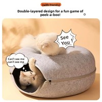 Nouveau Nid pour Chat Quatre Saisons Universel, Lit pour Chat en Forme de Donut Double Couche, Tunnel, Jouet pour Chat, Anti-adhérent aux Poils, Amovible, Solide, pour Intérieur