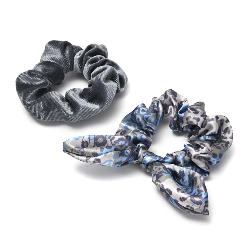 2 pcs/set Wholesale Cute Boutique High Quality Bulk Shinny Satin Scrunchies Ear Bunny For Girls hair Scrunchies