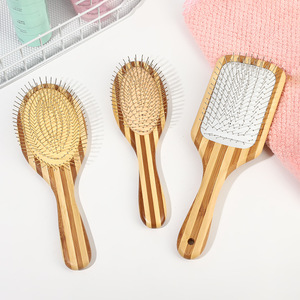 Cojín de aire de bambú natural con logotipo personalizado, peine de masaje, agujas de acero, alfileres, cepillo de pelo de paleta, extensión de peluca, cepillo de pelo desenredante - Product Image 1