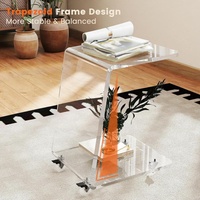 Table d'appoint moderne en acrylique/lucite transparente, plateau de 15 mm d'épaisseur, roulettes en forme de C, robuste, mobilier contemporain pour salon