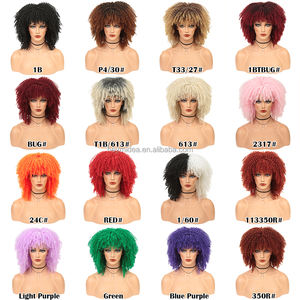 Perruques Afro courtes bouclées de 14 pouces pour femmes noires, <span class=keywords><strong>bombe</strong></span> Afro, perruque crépue bouclée avec frange, perruque complète en Fiber synthétique - Product Image 3