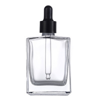Flacons compte-gouttes en verre de luxe rectangulaires plats de 15 ml, 30 ml, 50 ml, 100 ml avec collier brillant argenté ou doré pour sérum et huile essentielle