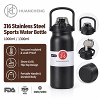Bouteille isotherme en acier inoxydable 316, 1000 ml, 1300 ml, 1700 ml, double paroi, incassable, logo personnalisé, vente en gros