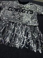 Vente en gros Personnalisé Grande Taille Argent Paillettes Bandeau Frangé Tops Vêtements