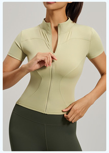 Wholesale Women Full Zip Stand Collar Short Sleeve Yoga Crop <b>Jackets</b> Slim Fit Stretchy Athletic Tops Plus Size Gym <b>Workout</b> Shirt - Product Image 4
