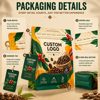Sacs d'emballage pour café en mylar à fond plat imprimés avec la marque personnalisée, 250 g, pochettes en plastique avec cordon pour le stockage du café