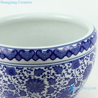 RZSU02-B Pot Bunga Keramik Besar Gaya Cina Baru, Porselen Berlapis Cyanotype Berkualitas Tinggi untuk Taman & Rumah