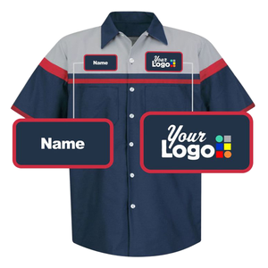 Chemise de travail en coton personnalisée pour homme, manches courtes, uniforme industriel avec traitement anti-rétrécissement, vêtements de travail pour atelier de réparation automobile, OEM - Product Image 1