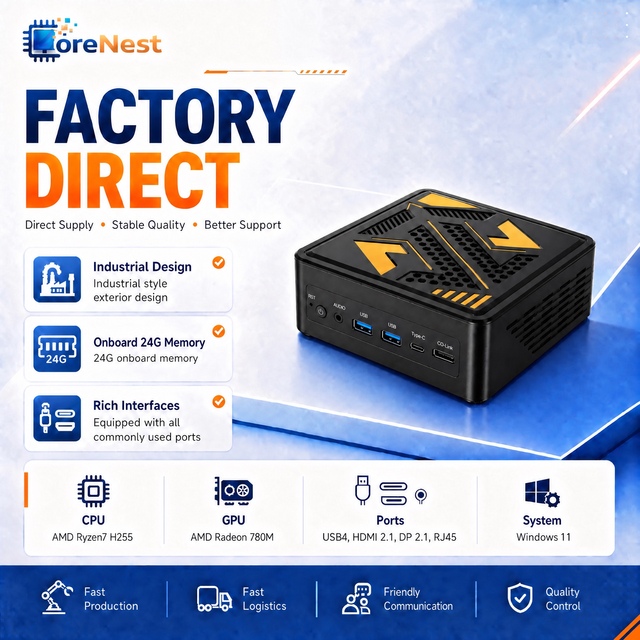CoreNest Powerful AMD Ryzen 7 H255 Mini PC 24 GB RAM 8 Cores 16 Threads up to 4.9GHz Office Desktop Gaming Mini PC