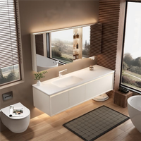 Meuble-lavabo mural flottant moderne de luxe en bois massif avec miroir LED intelligent et plateau en pierre écologique pour appartement