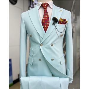 蓝色海军橙色粉色双排扣男士套装2件定制夹克 + 长裤正式结婚礼服修身舞会运动夹克 - Product Image 6